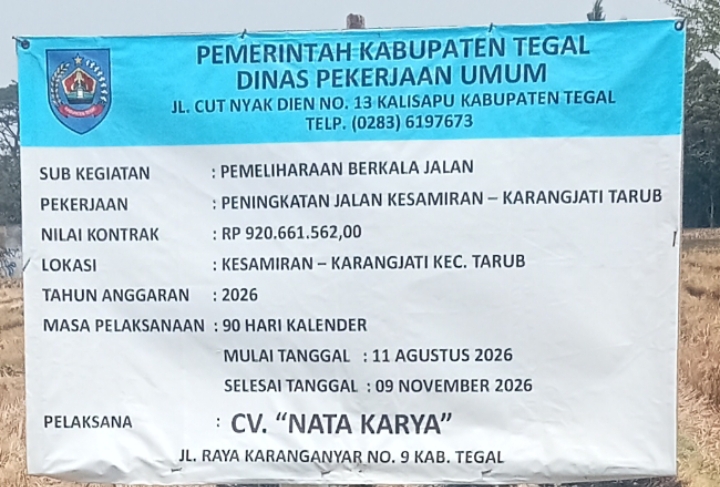 Proyek Jalan Kesamiran–Karangjati di Tegal Dilaporkan Retak Sebelum Serah Terima