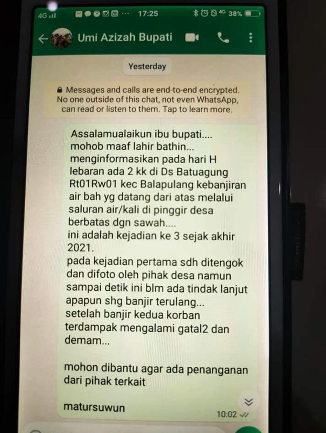 Tangkapan Layar, Chat ke Bupati Tegal