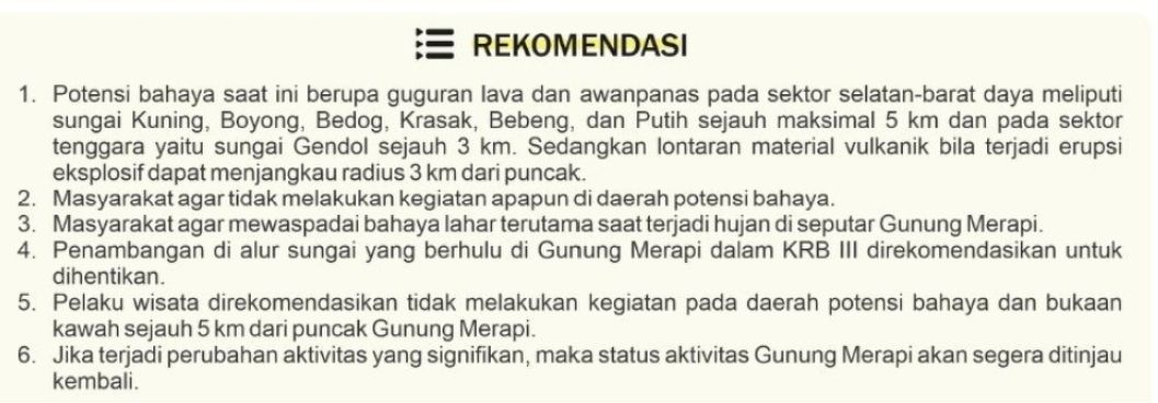 Rekomendasi atas aktivitas Gunung Merapi