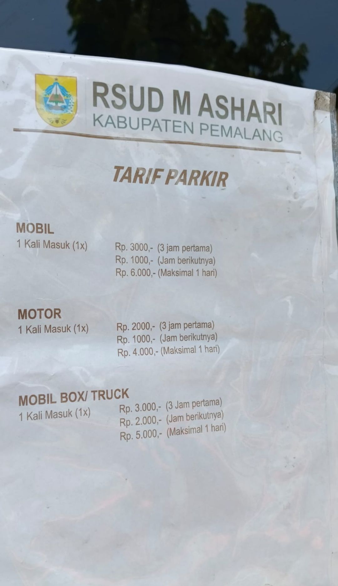 Tarif Parkir di RSUD Pemalang