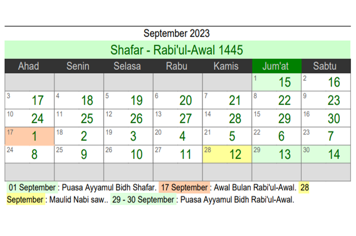 Kalender Hijriyah 2023 Bulan September atau Kalender Islam Tahun 1444-1445 Hijriyah, Catat Hari Pentingnya