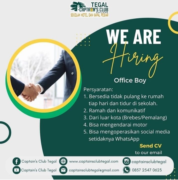 Lowongan kerja Office Boy di Captains Club Tegal