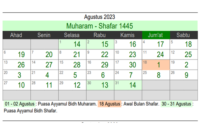 Kalender Hijriyah 2023 Bulan Agustus atau Kalender Islam Tahun 1444-1445 Hijriyah, Catat Hari Pentingnya